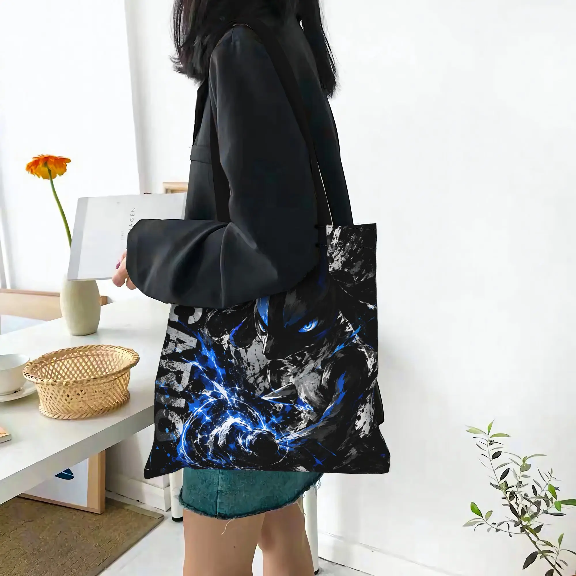 Customized Pokemon Lucario Women's Bag Campus Handbag Large Capacity  Canvas Tote Bag Foldable Chic Pattern