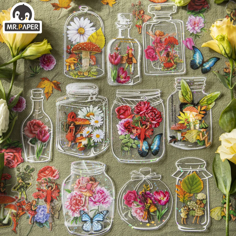 

Mr. Paper PET Stickers Vintage Art Oil Painting Transparent Bottle Plant Flower Handbook DIY Collage Student Stationery