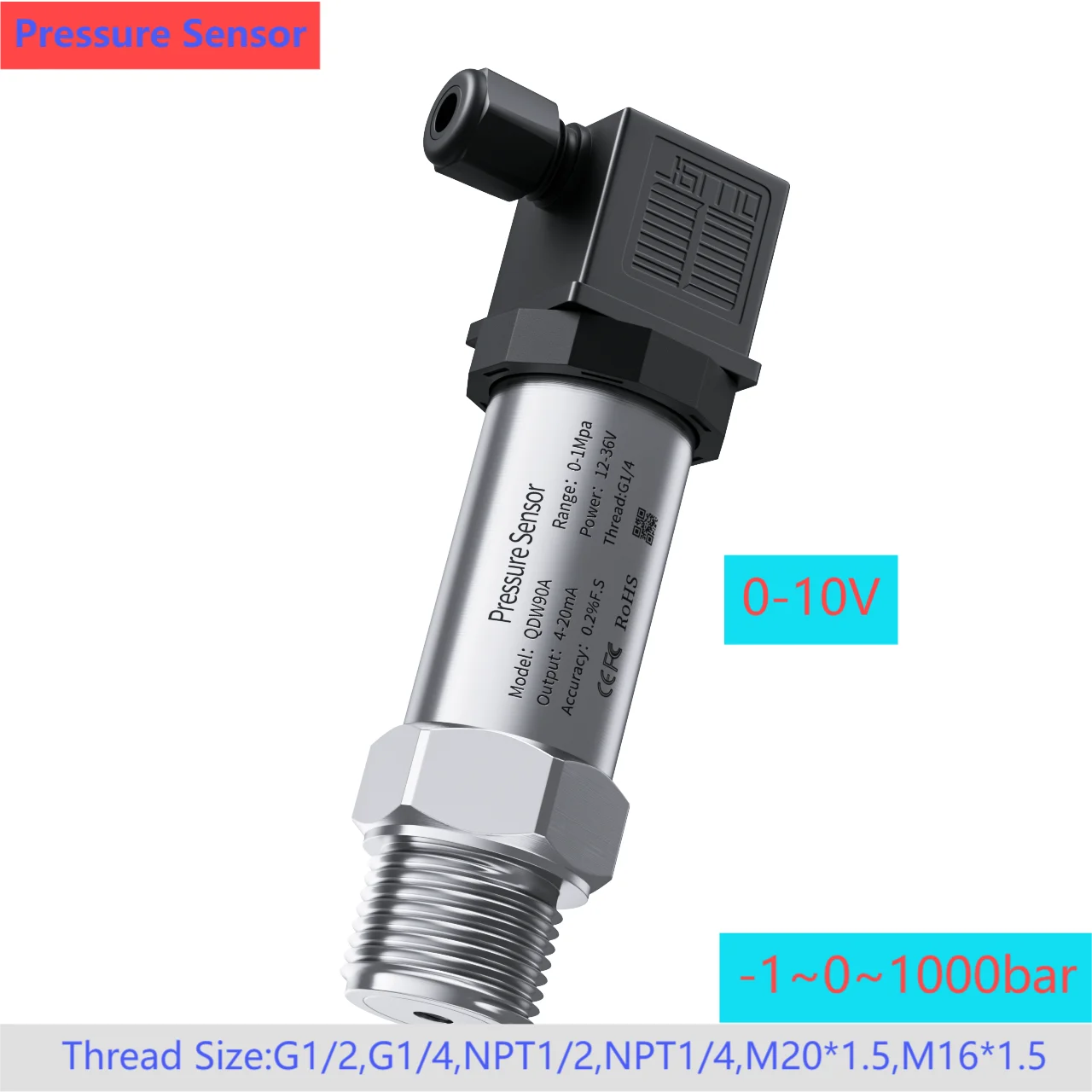 0-10V pressure transmitter sensor 0-10bar 2bar 5bar 100bar pressure transducer hydraulic 0-50bar 100bar 20bar sensor G1/2 G1/4