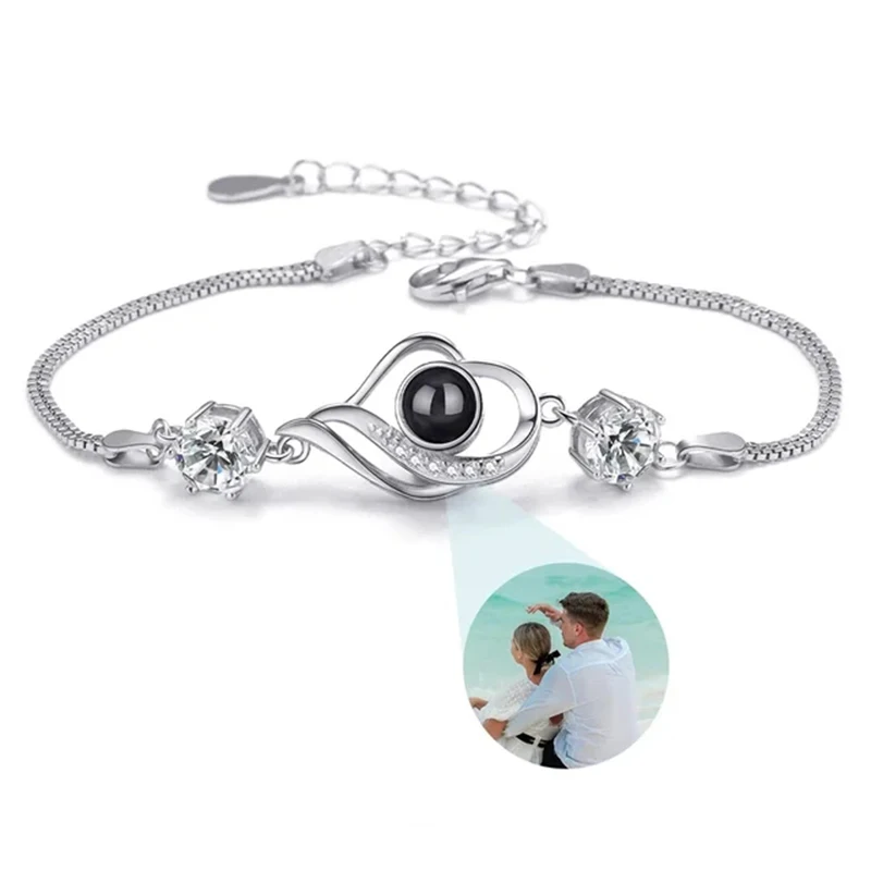 Personalisiertes Armband mit Bild im Inneren, Titan-Stahl Kubanische Gliederkette Armband mit Individueller Fotoprojektion für Männer und Frauen