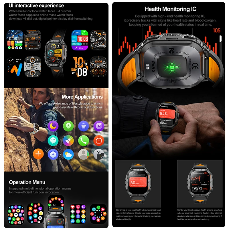 2025 neue GPS-Sport-Smartwatch für Herren, 2,13 Zoll Bildschirm, AMOLED-Taschenlampe, 580 mAh, große Batterie, Herzfrequenz, wasserdicht, BT-Anruf-Smartwatch