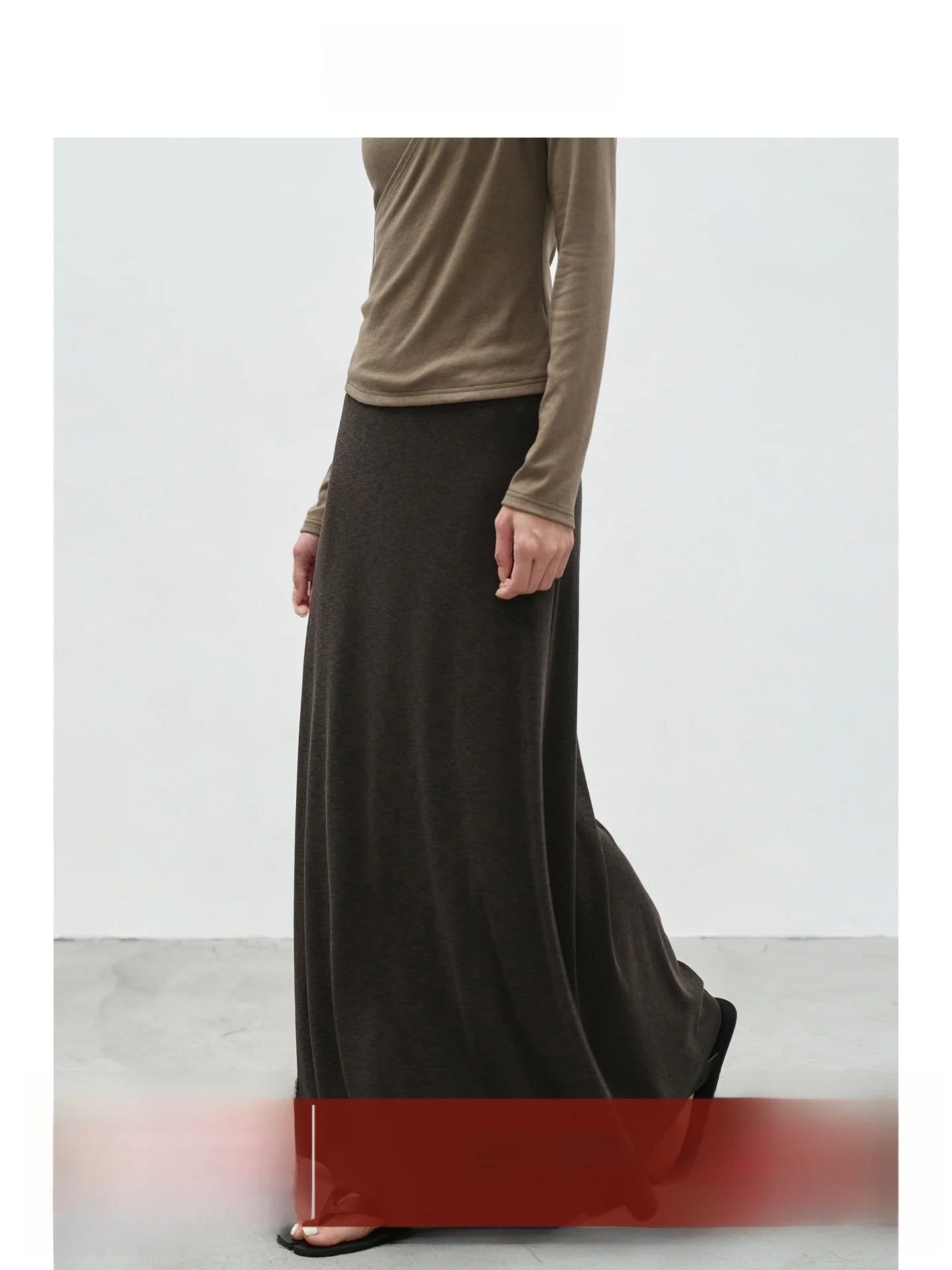 

Юбка макси EIGHTHMONTH с высокой талией, драпированная, свободного кроя, А-силуэт, цвет черный/чайный, для женщин, весенний сезон, в стиле Lazy Sle