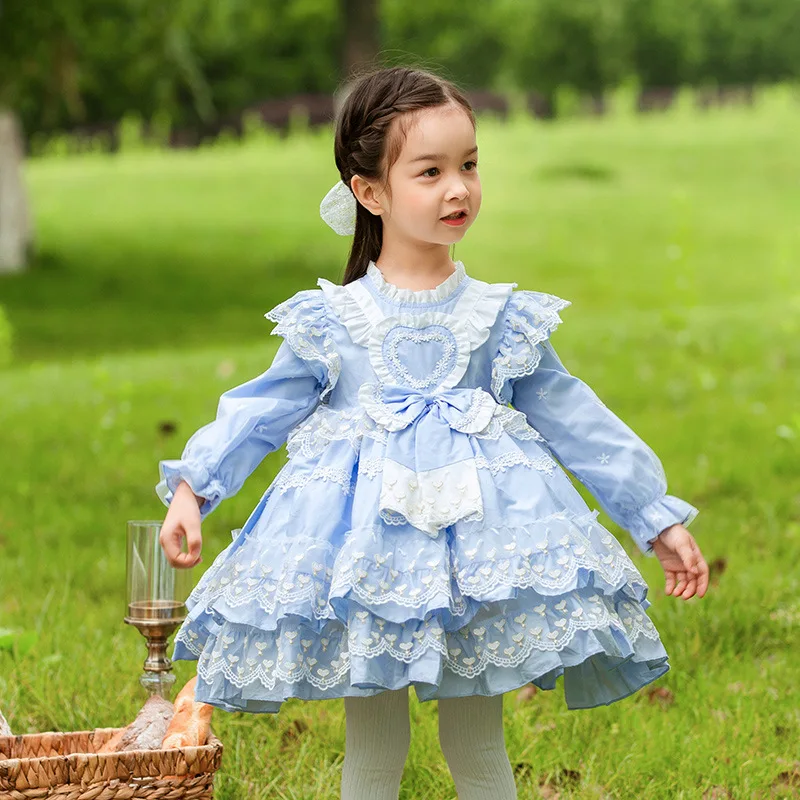 

High-end 0-12Y Baby Girl Spring Autumn Spanish Vintage Lolita Princess Lace Dress for Easter Birthday Holiday Prom Dresses