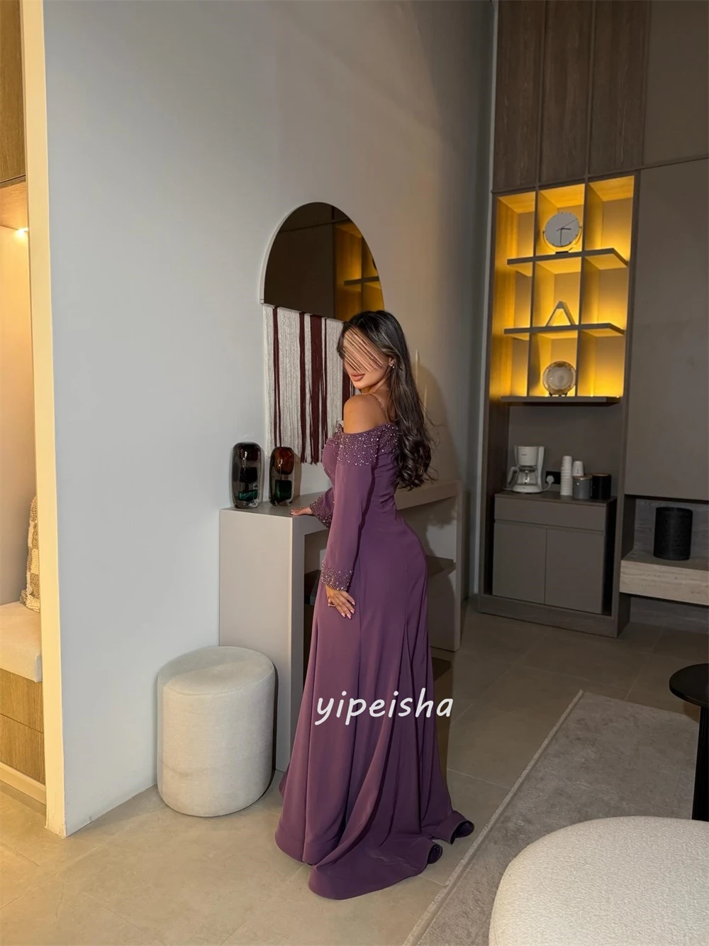 Moda personalizada elegante jérsei beading ruched sereia fora do ombro vestidos longos sob medida vestidos de ocasião tamanhos disponíveis