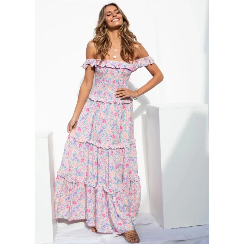 Nieuwe kleine bloemenprint zoete verzamelde strapless jurk