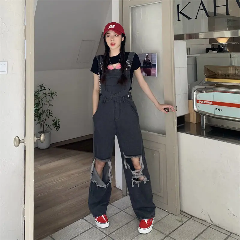 Denim Jumpsuits Women Baggy Cargo Trousers Girlish High Street Chic S-5XL Preppy Japanese Design Fashion Personal Panelled Ins