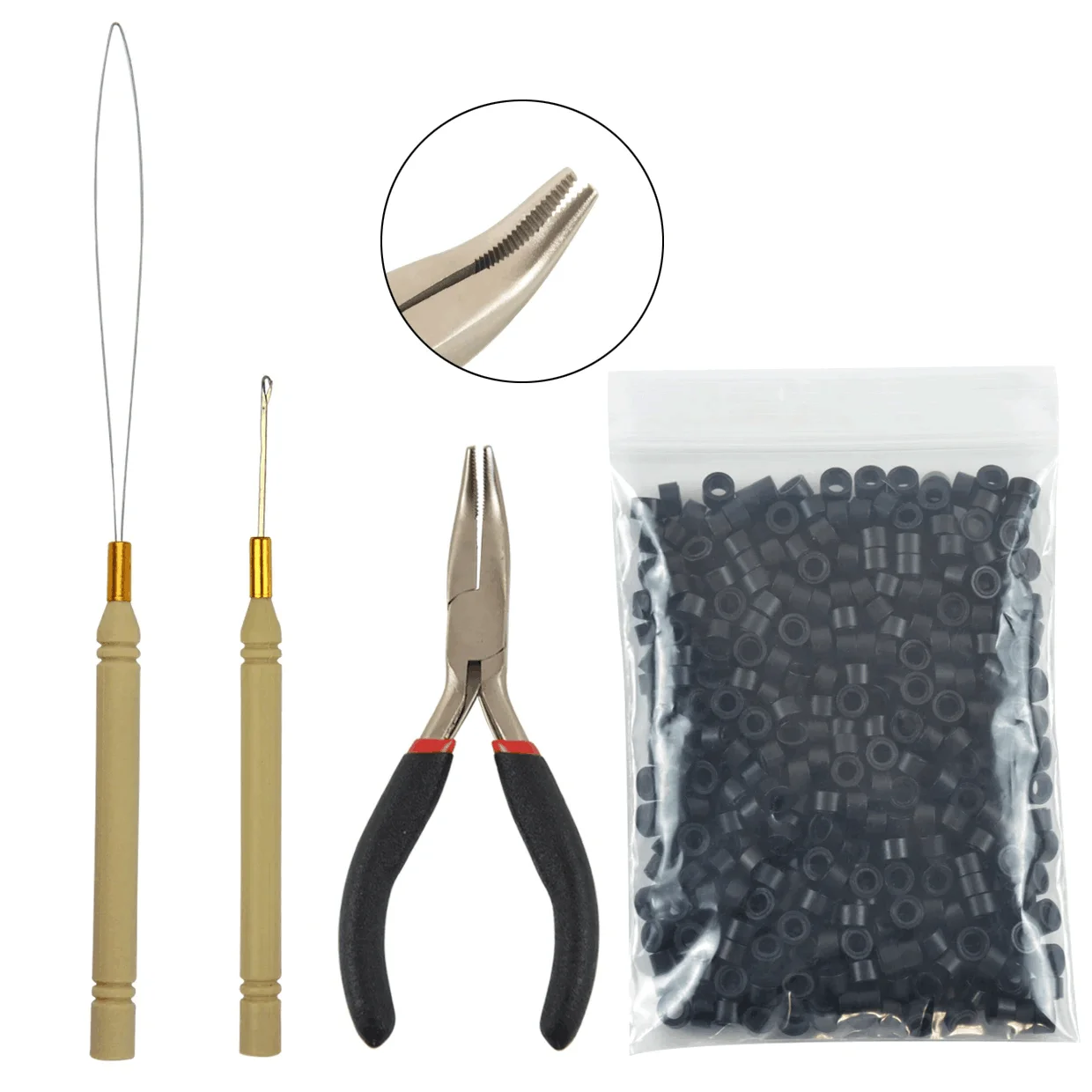 Hair Extensions Tool Kit : 500 Stuks Micro Siliconen Haar Kralen/Ringen I-Tip Haar Tang Trekken Lus Threader Haak Naald