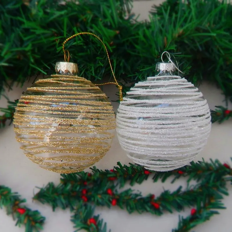 Free Shipping 8pcs/pack Diameter=8cm Hand Wire Wrapping Craft Glass Ball Christmas Day Hanging Pendant Decorative Handmade Gift