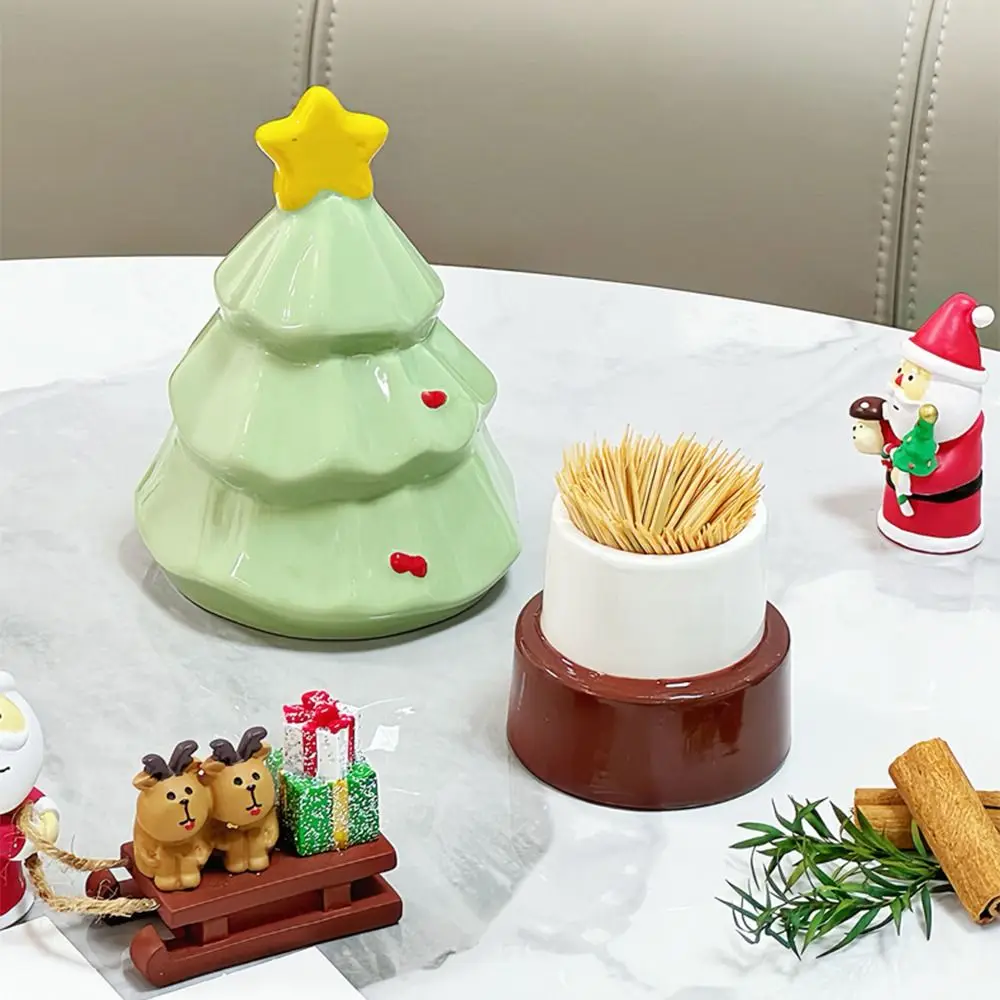

Creative Cute Toothpick Holders Household Christmas Tree Shaped Toothpick Dispenser Box Large Capacity Durable