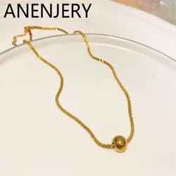 ANENJERY 316L Stainless Steel Ball Shape Pendant Necklace for Women Simple Party Jewelry Accessory