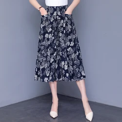Middle Aged Women Pants High Waist Summer Vintage Print Wide Leg Pants Women Elastic Waist Oversize Trousers