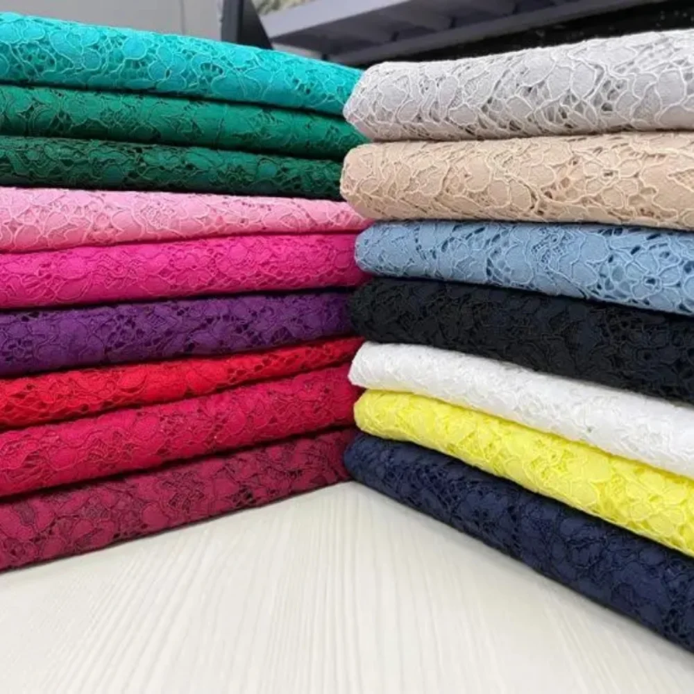 

Plied Yarn Lace Hollow-out Embroidered Jacquard Fabric with Cotton Fashion Dress Curtain Wedding Decoration Cloth for Diy Sewing