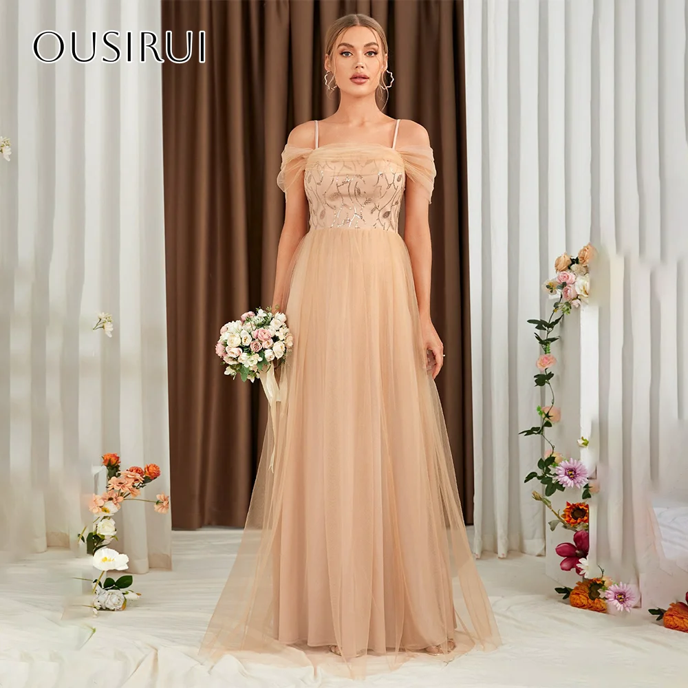 

Вечернее платье трапециевидной формы на бретельках с блестками, тюлевое платье длиной до пола, праздничная одежда по индивидуальному заказу فساتين حف культуры премиálál