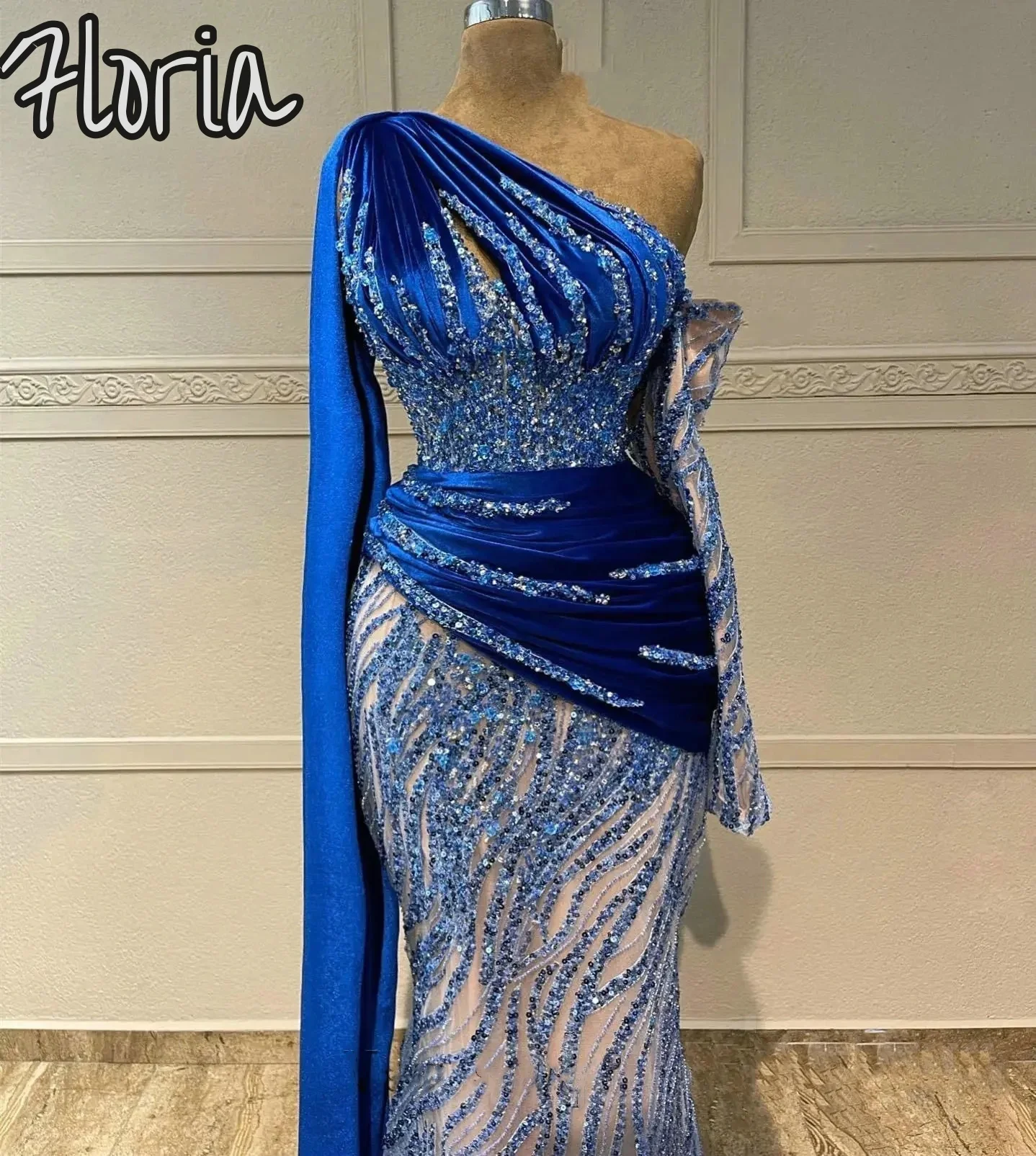 

Dubai Muslim Elegant One Shoulder Beaded Mermaid Evening Dresses Sequin Formal Engagement Event Party Gowns Customized