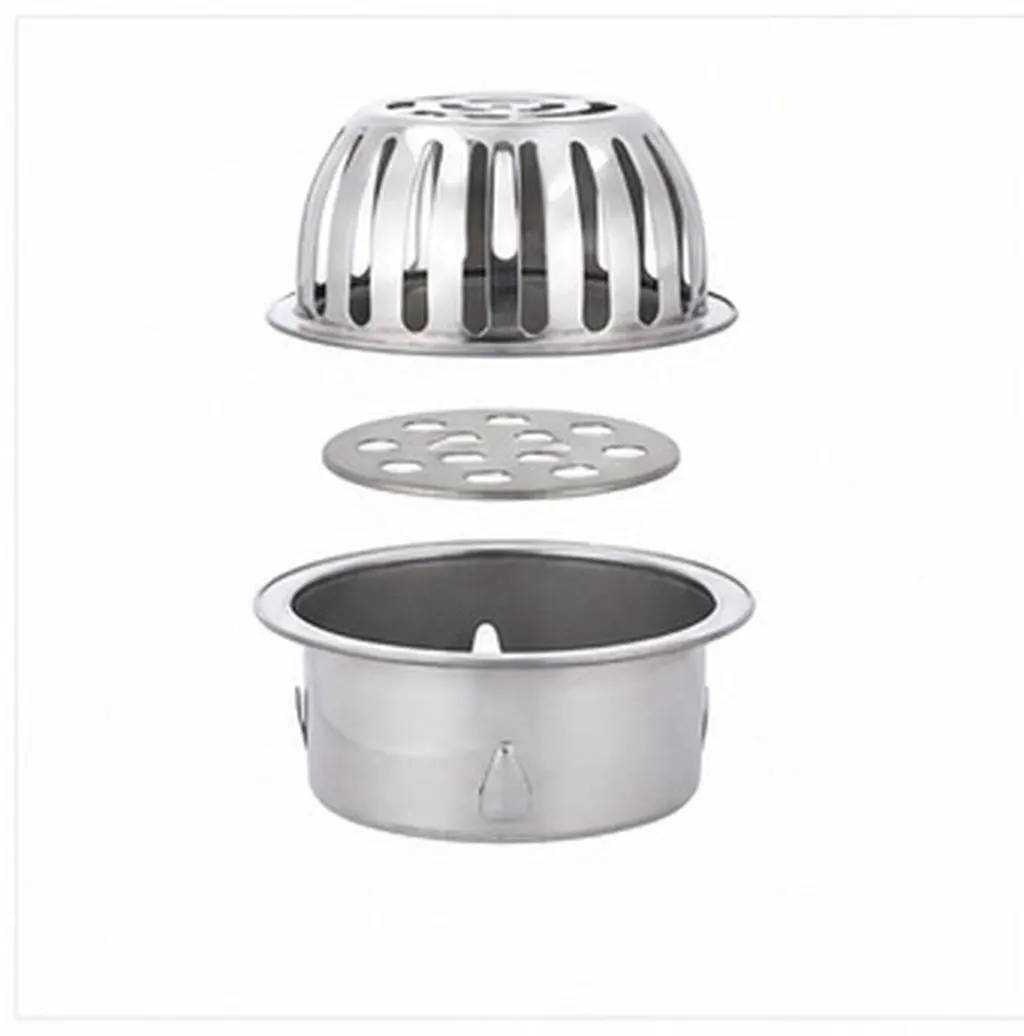 Stainless Steel Balcony Floor Drain Round Anti-Blocking Large Discharge Ground Leakage Home Balcony Ground Leakage Metal Floor