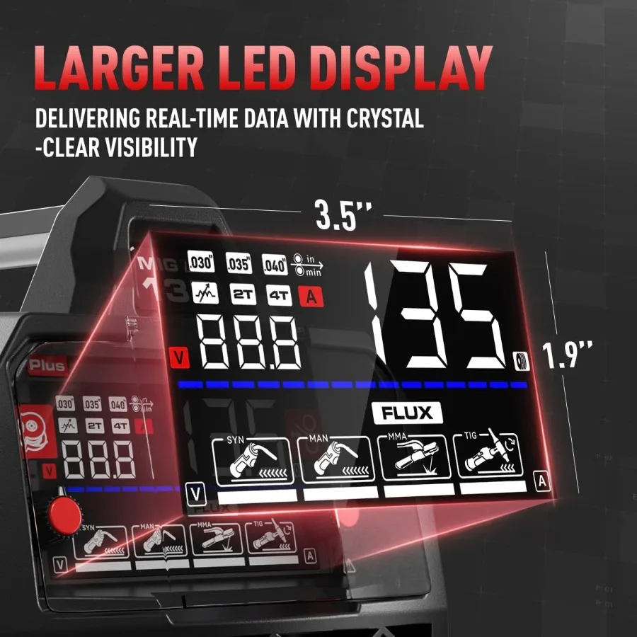135A MIG Welder 110V/220V with Large LED Display for Industrial and DIY Applications 3-in-1 Multiprocess Welding Machine