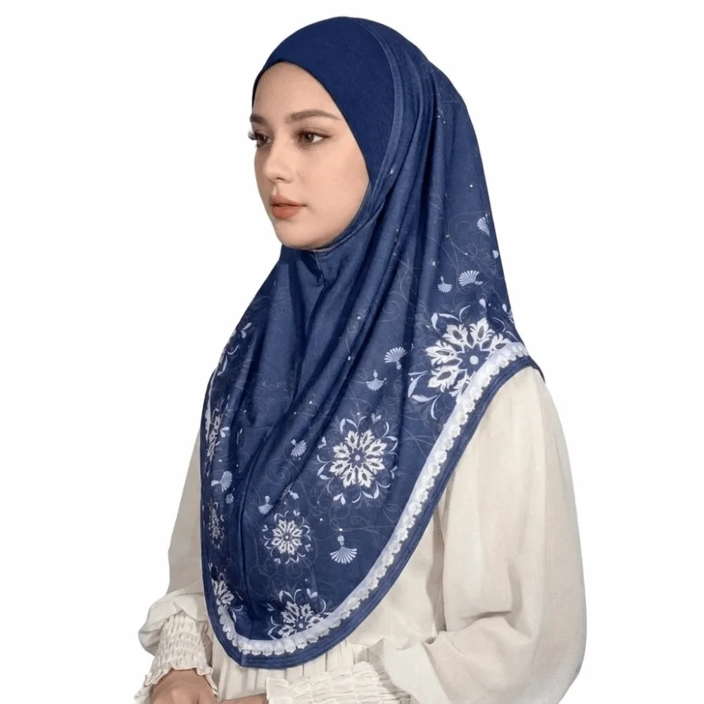 

Breathable Eid Al-Fitr Long Floral Turban Adjustable Cotton Printed Arab Lady Headscarf Multiple Colors Versatile