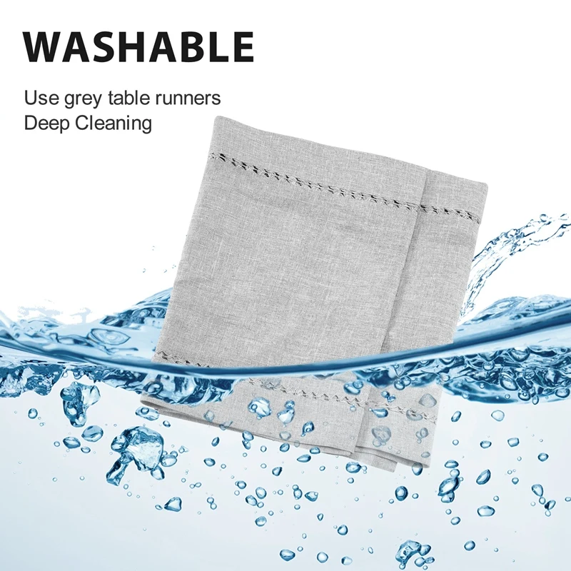 Hand Hemstitched Dining Table Runner Dresser Scarves, Silver Thread Interweaving (12 X 72 Table Runners)