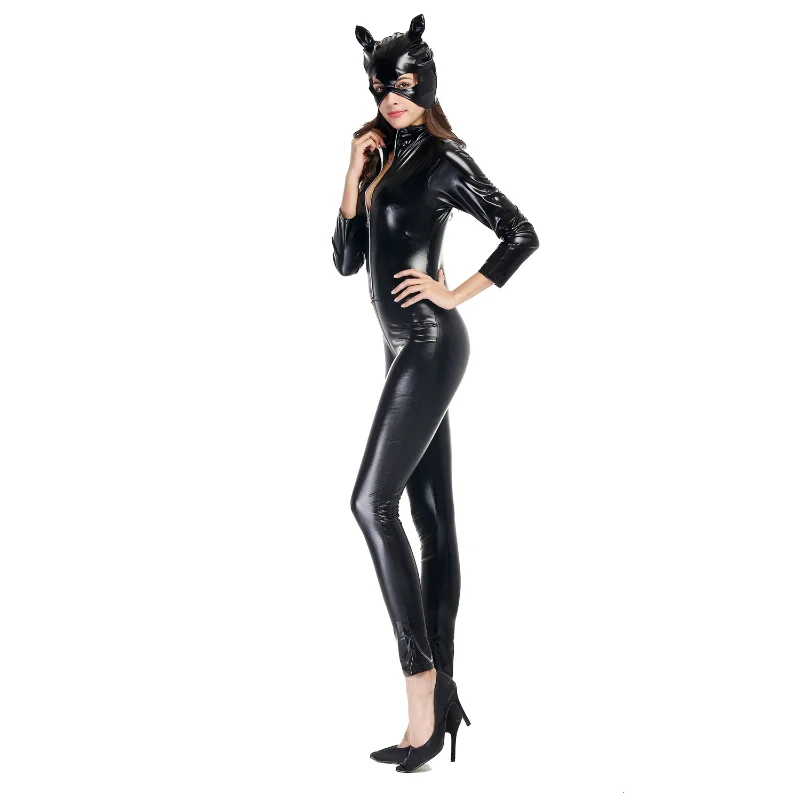 Club Suit Patent Leather Cat Girl Neutral Locomotive Suit Halloween Party Costume Sex Suit