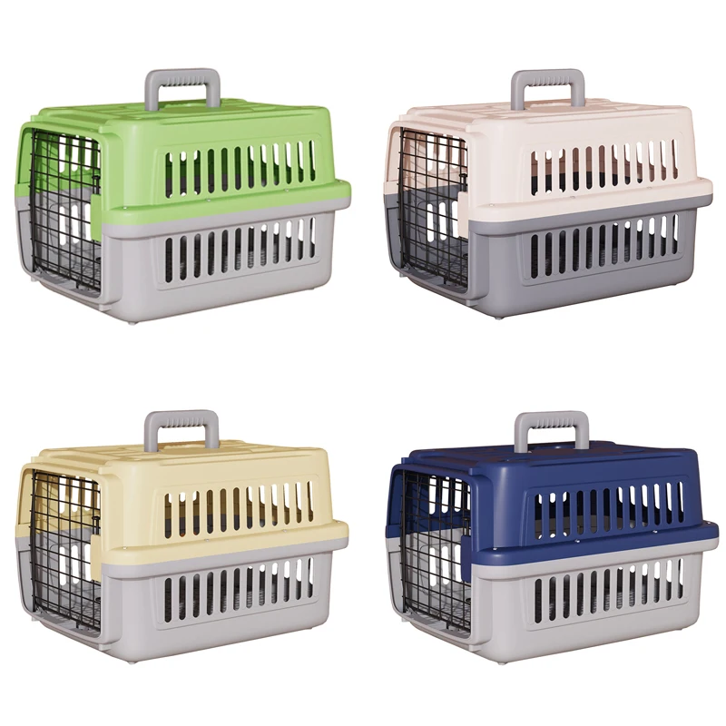 Wholesale airline-approved plastic pet transport case, two-door collapsible cat and dog travel cage, portable pet transport