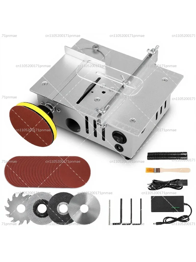 Mini Table Saw with 4 Blades, Dual Motor, 7 Speeds, 96W Portable Precision Saw, Height Adjustable 0.1-15mm