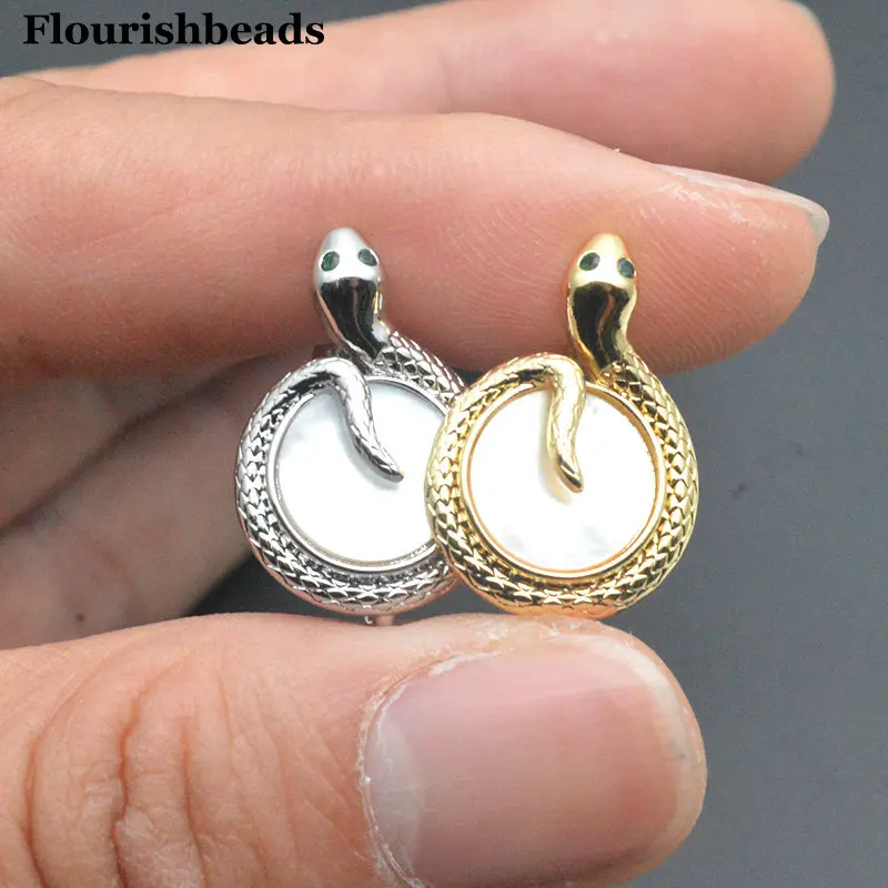 30pc Natural White Shell Round Snake Metal Shape Earring Hook Clasps Wholesale DIY Jewelry Findings