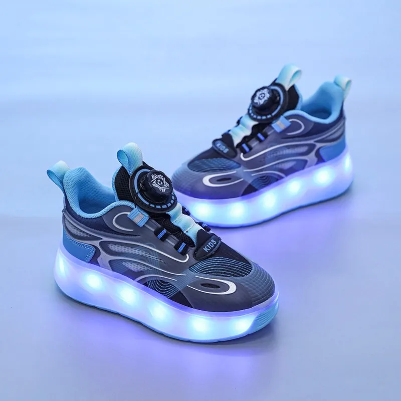 Patines de ruedas para niños, zapatillas deportivas de 4 ruedas con luces, hebilla giratoria, zapatos para correr, moda