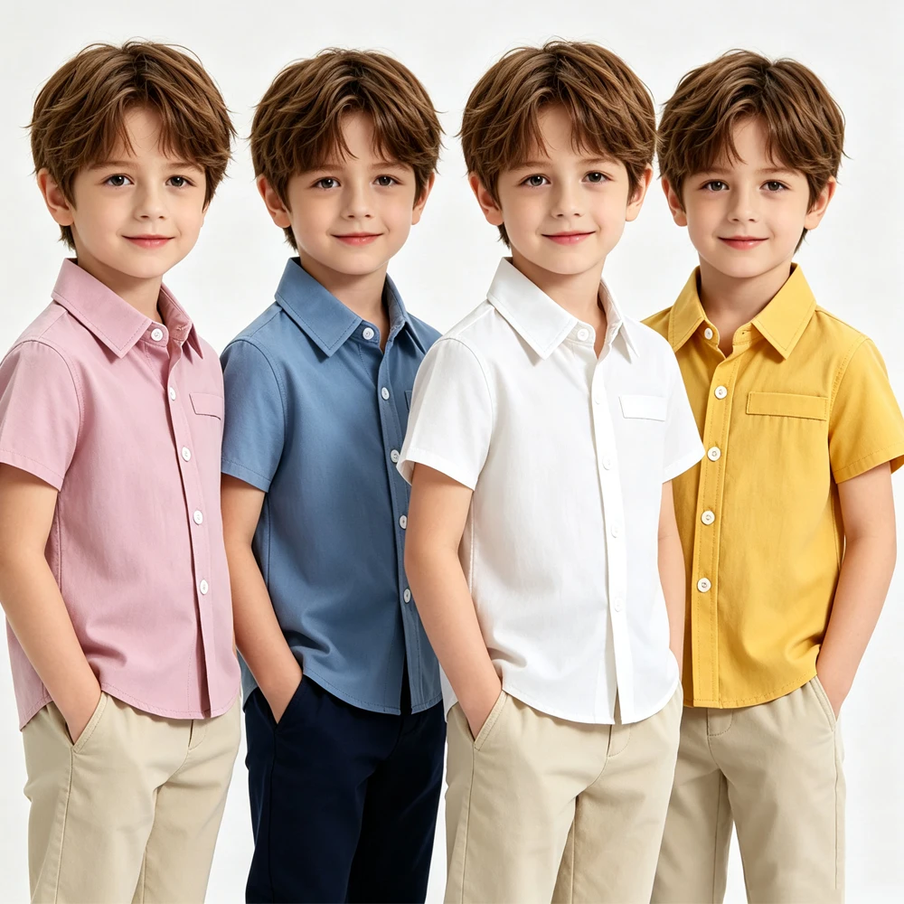 1 to 8 Years Boys Girls Blouse Shirts Summer Cotton Baby Shirt 6 to 12 18 Months Casual White Pink Blue Collar Children Clothes