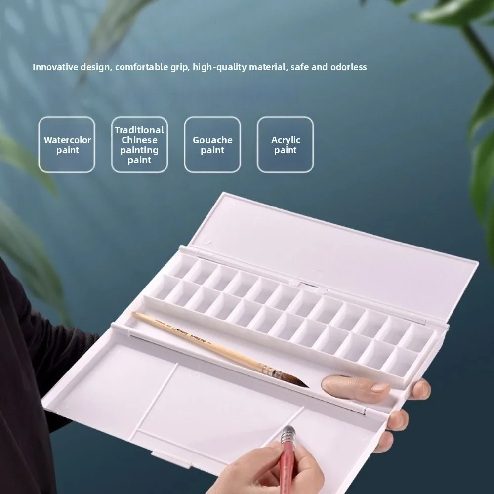 Foldable Watercolor Pigment Box 24 Grids Professional Travel Painting Palette Easy Open Reusable Color Mixing Pallet Oil Paint