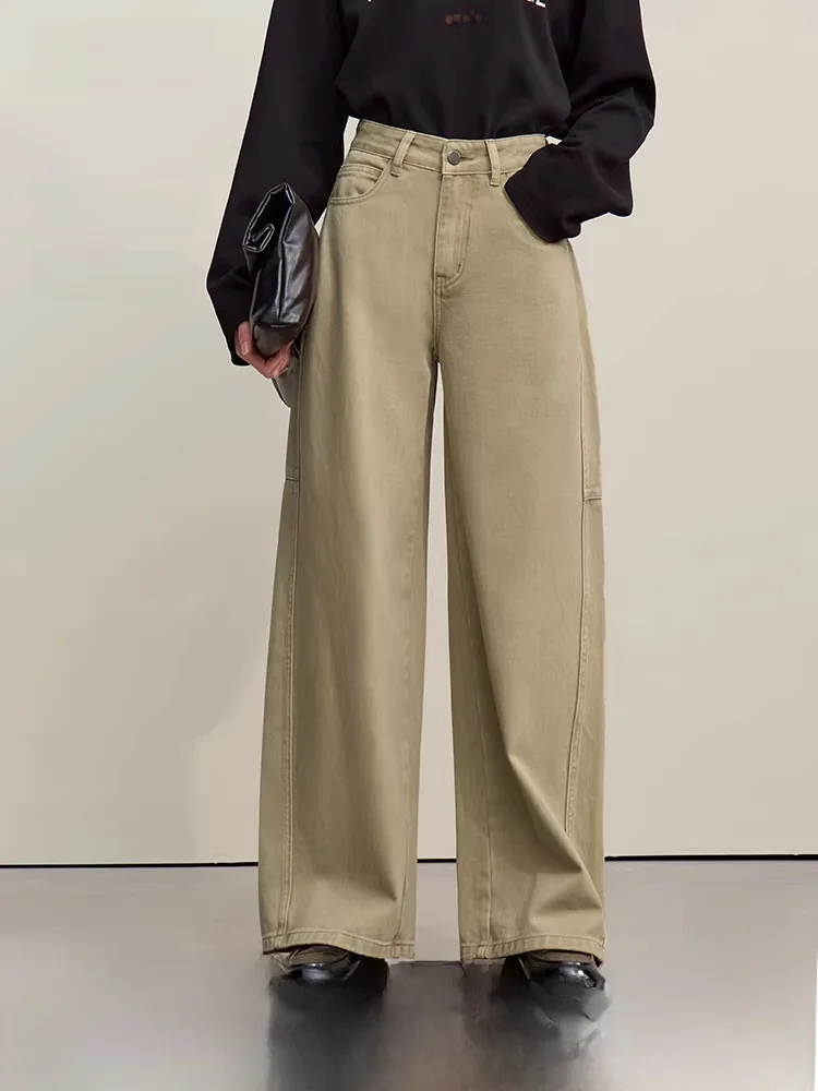 

Retro Sle Full Cotton Wide Leg Pants Women's Jeans Spring New Arrival Salt Waing Proc l Waist Zipper Closure