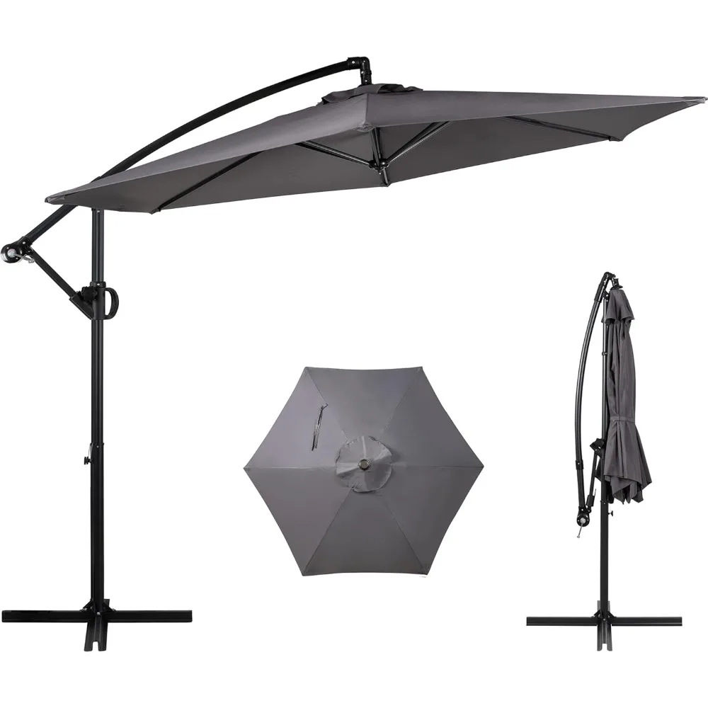 

Patio Offset Umbrella With Easy Tilt Adjustment, Crank and Cross Base, Outdoor Cantilever Hanging Sunshade Canopy, Dark Gray