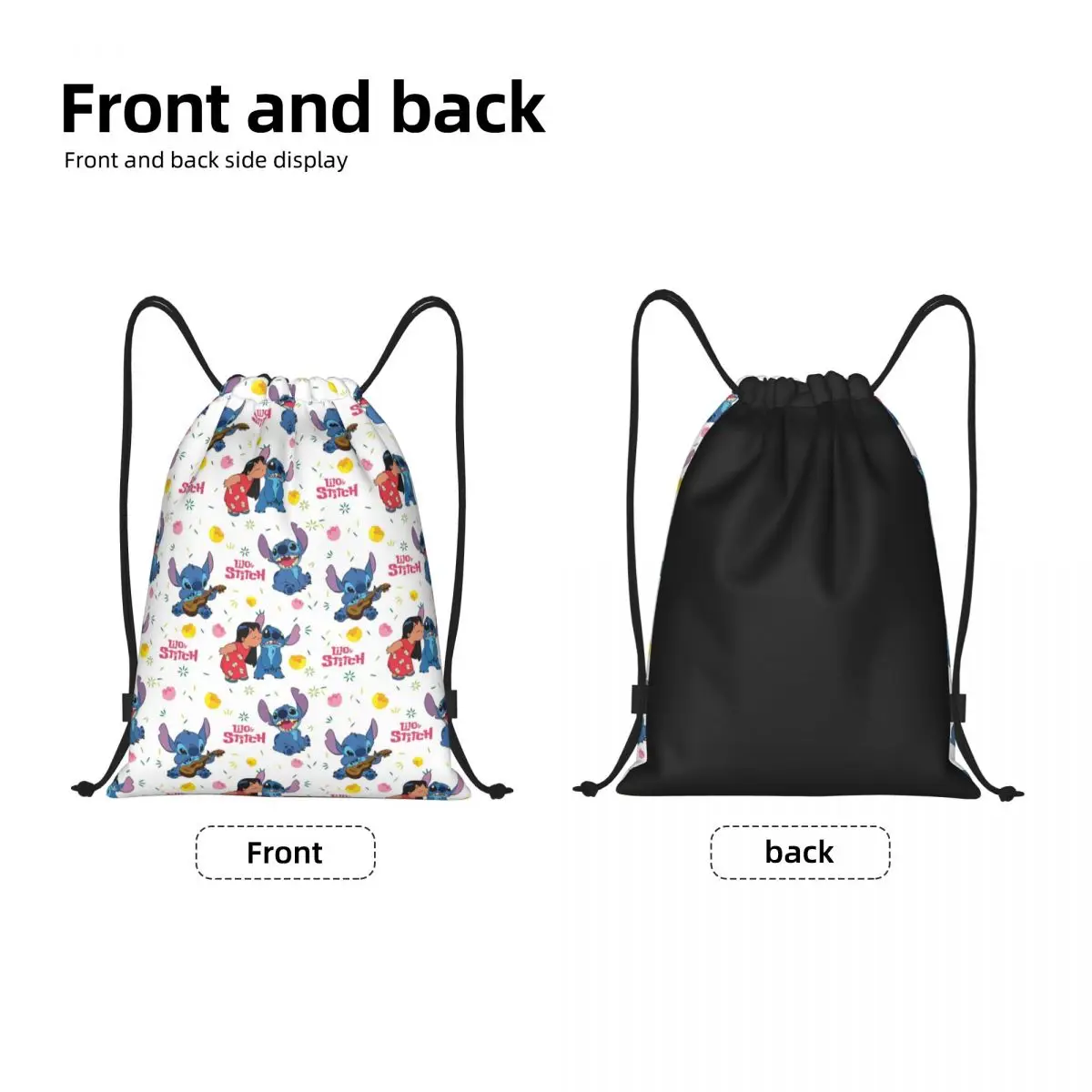 Custom Cartoon Lilo Stitch Drawstring Backpack Women Men Sport Gym Sackpack Foldable Cute Cartoon Shopping Bag Sack