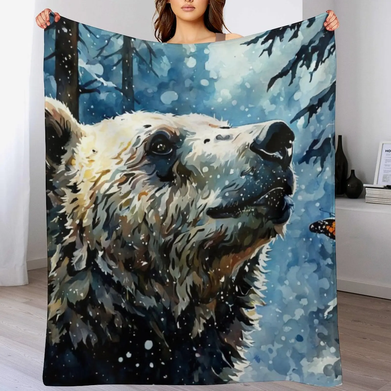 

Bear And Butterfly Painting Throw Blanket Soft Plush Plaid Sofa Fashion Sofas for babies Blankets