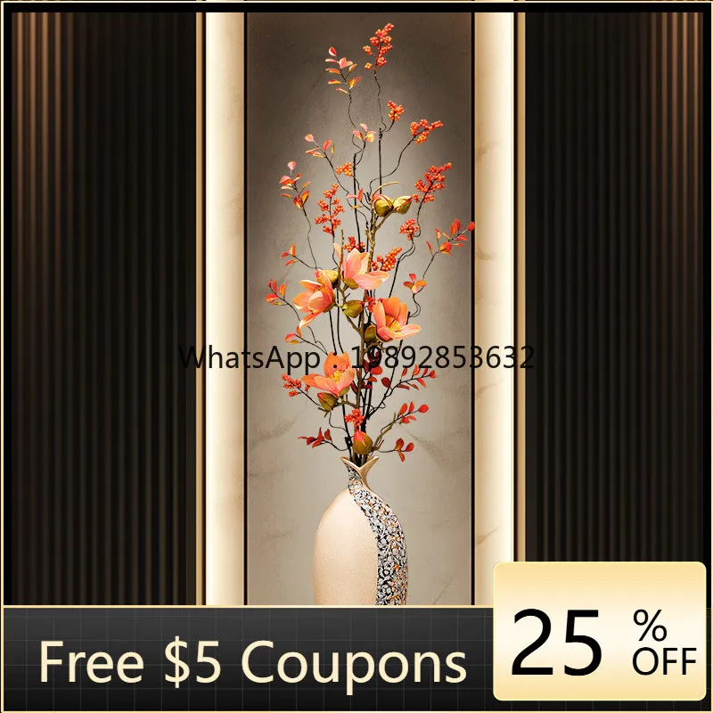 

entrance medieval wabi-sabi wind vase ornament living room flower arrangement grille cabinet niche high-end slender decoration