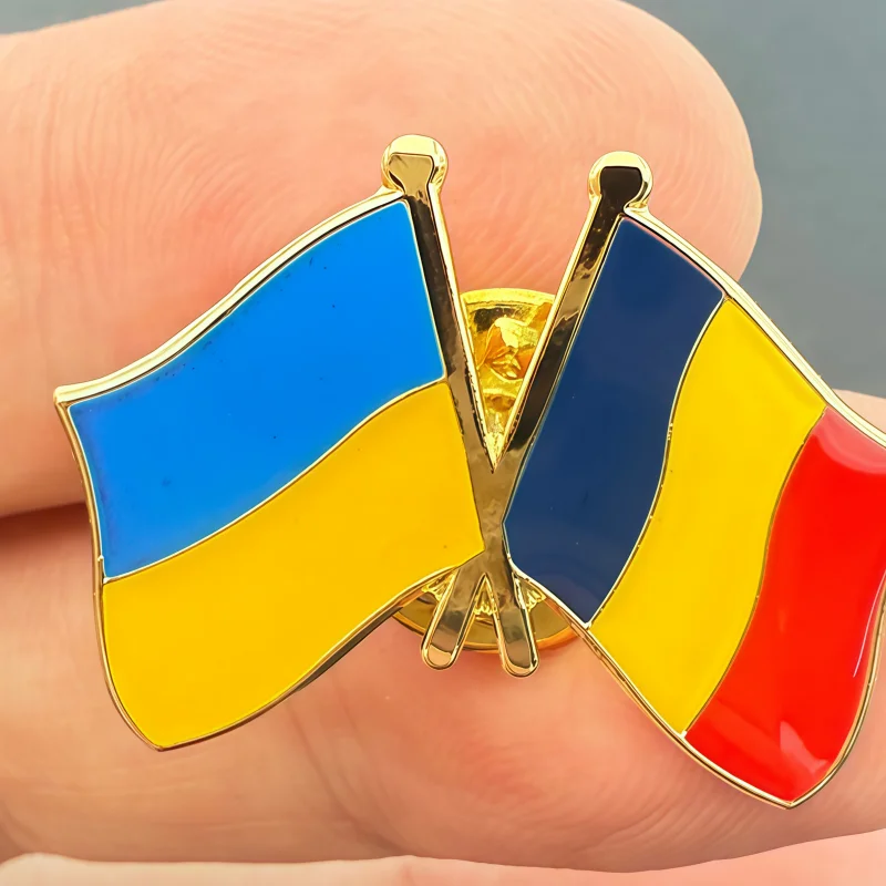 Ukraine & Romania Flag Metal Soft Enamel Lapel Badge Pins Brooches
