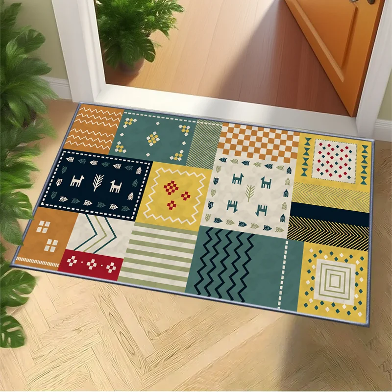 Bohemian Patchwork Pattern Carpet, Entrance Entrance Rug, Wear-resistant, Non-slip and Easy-to-clean Soft Carpet