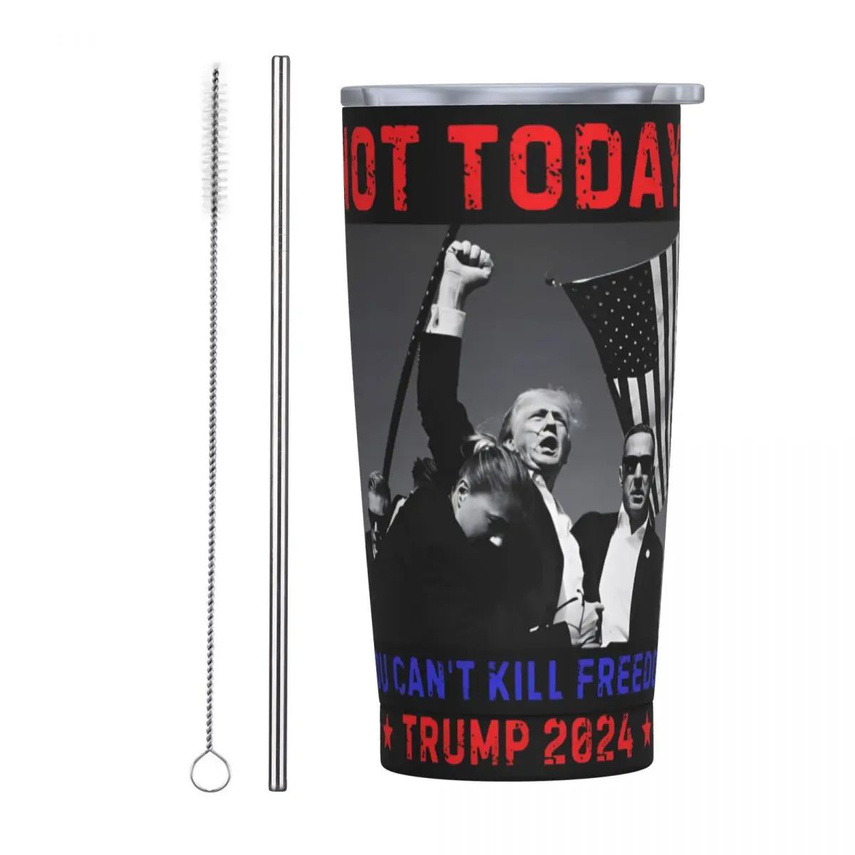 Not Today Trump Shooting Attempt 20oz Tumbler Stainless Steel Double Wall Vacuum Insulated 2024 Support Trump President Cup