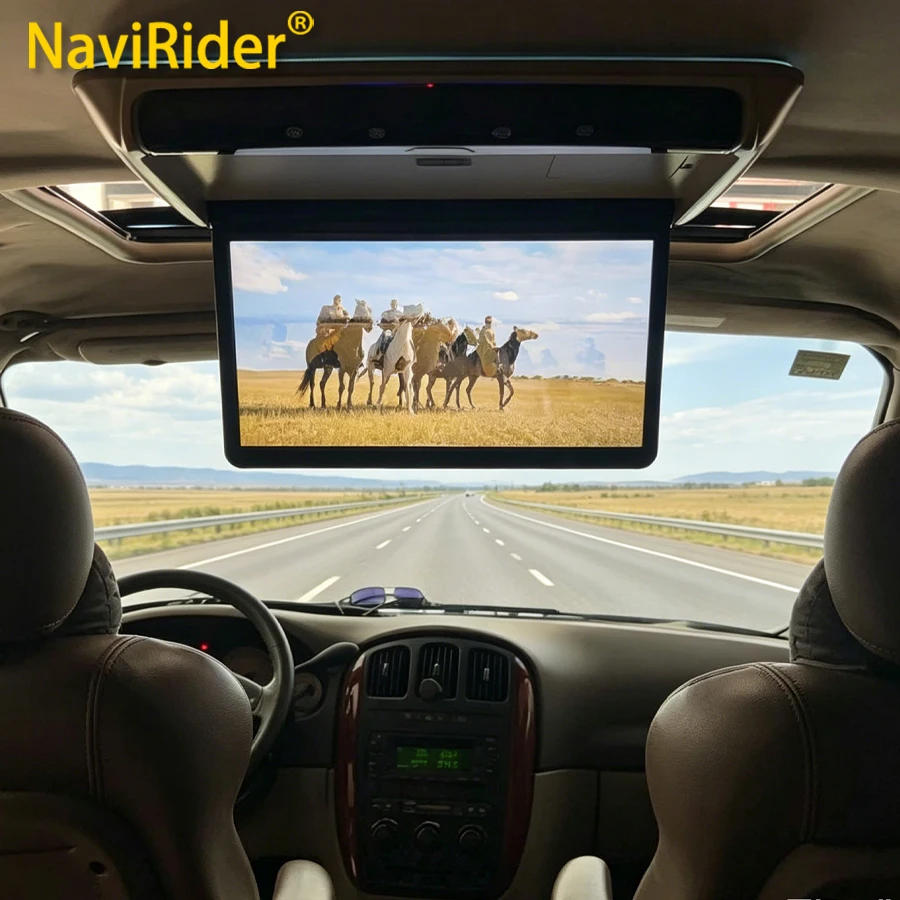 Y 13.3 Inch WiFi MP5 Car Roof Screen TV Player Android 13 Car Ceiling Monitor IPS Google HDMI FM With 16-color Ambient Light