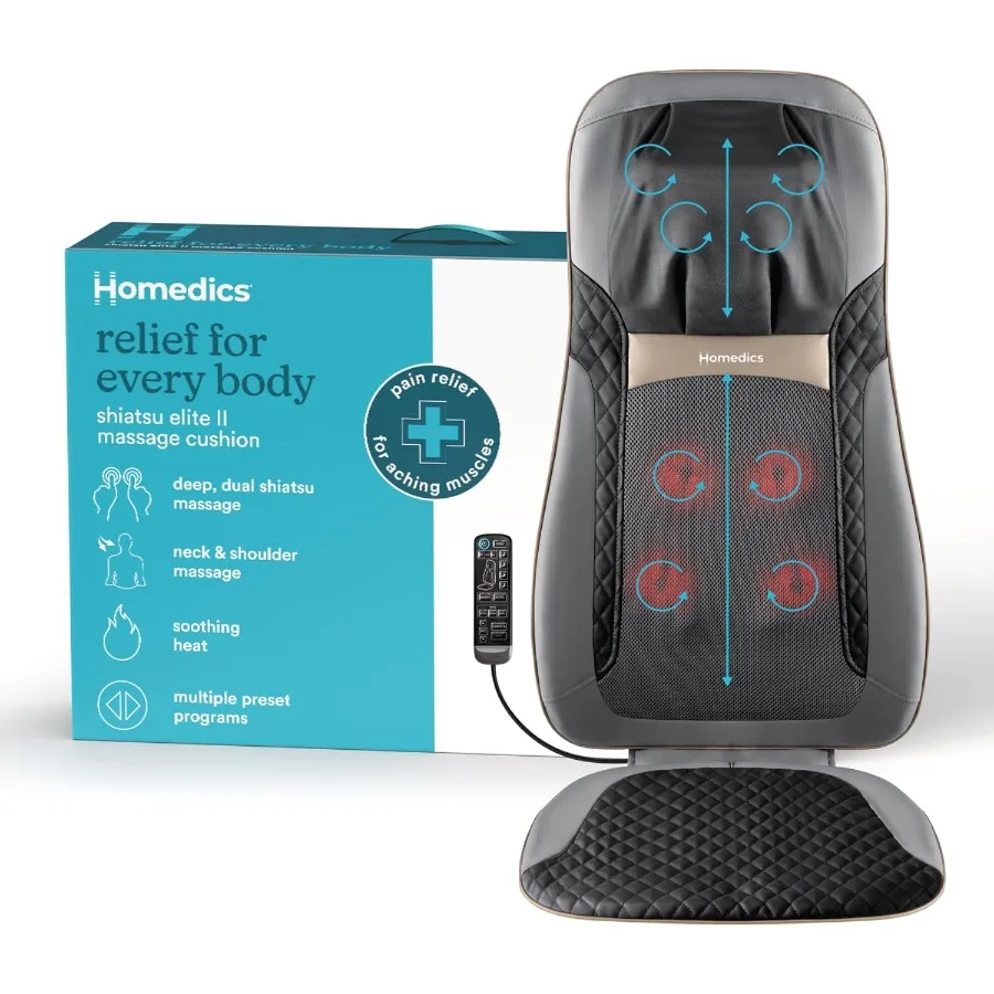 

Back Massager with Heat Shiatsu Elite II Heated Neck and Back Massage Cushion. 3 Different Massage Styles and 3 Massage Zones.