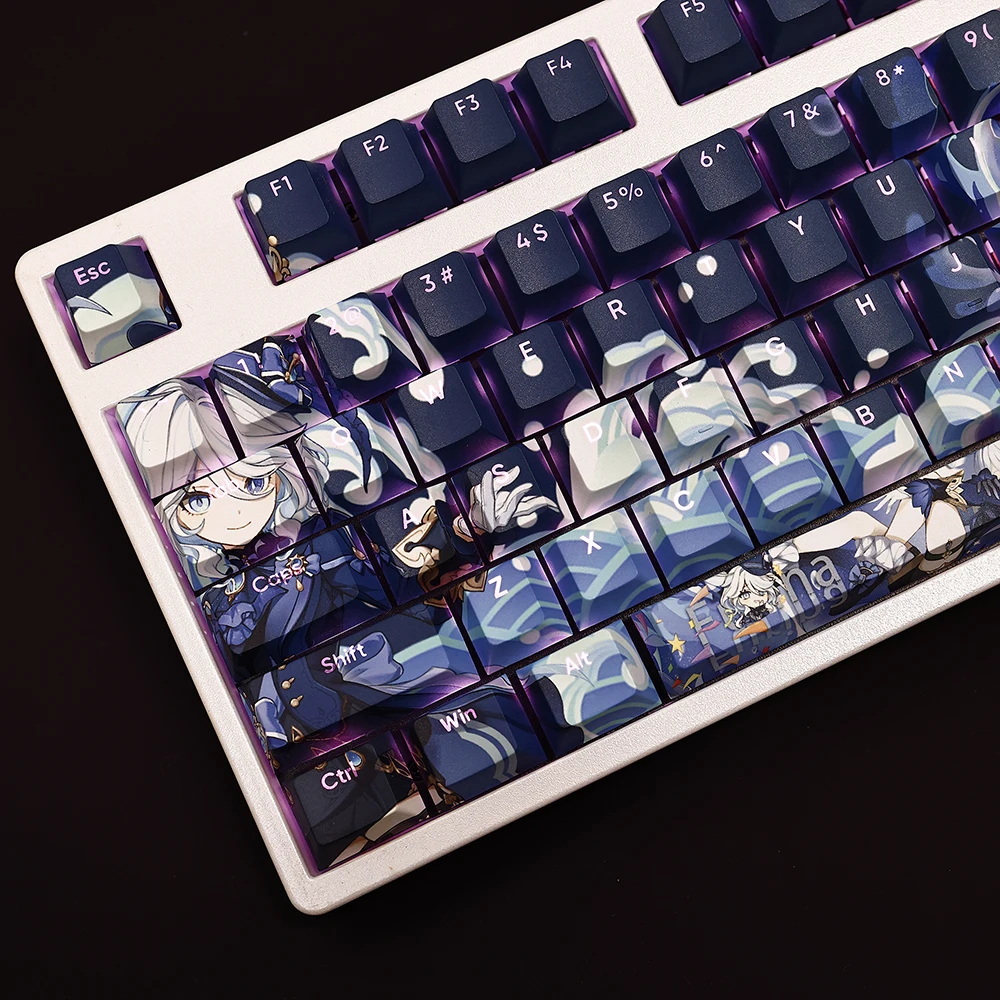 Anime Focalors Transparent Key Cap Cartoon Character Game Genshin Impact Pbt Computer Keyboard Accessories 108 Keycaps