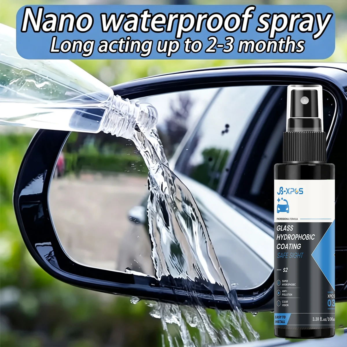 Auto Windshield Hydrophobic Coating Spray, Water‑Repellent Clear Vision Glass Protector YT0103