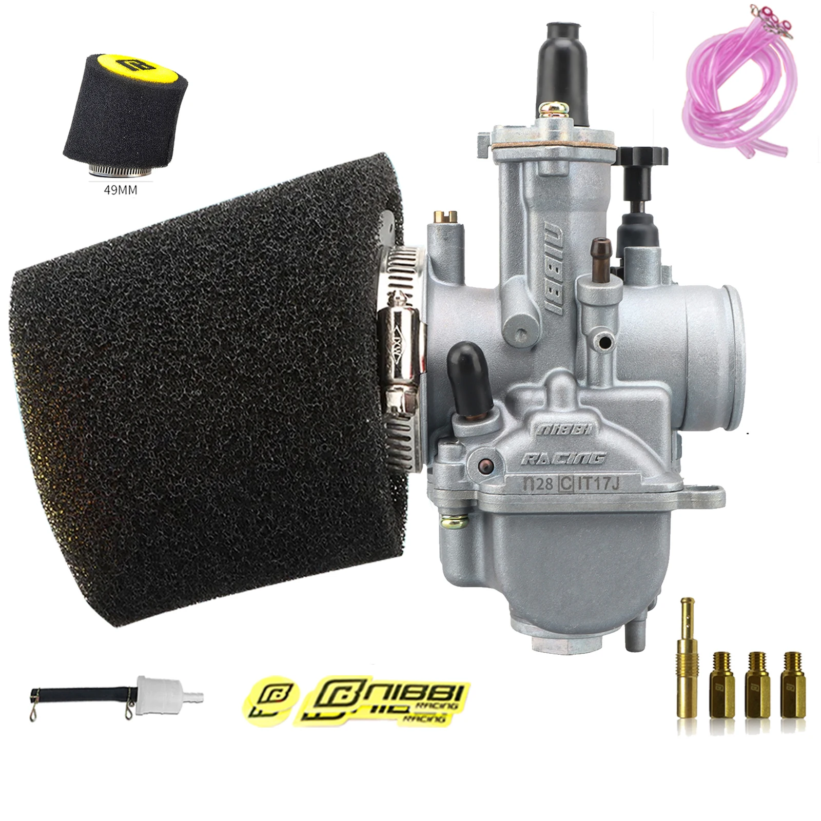 NIBBI PWK 24/26/28mm Racing Carburetor 49mm Foam Air Filter Kit With Power Jet for KTM Yamaha Pitbike Suzuki 250cc Motorcycle