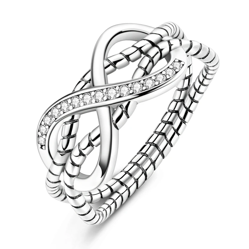 الأصلي 925 فضة خاتم تألق لانهائي متشابكة الحب الدائري للنساء مجوهرات للبنات هدايا المناسبات عيد ميلاد