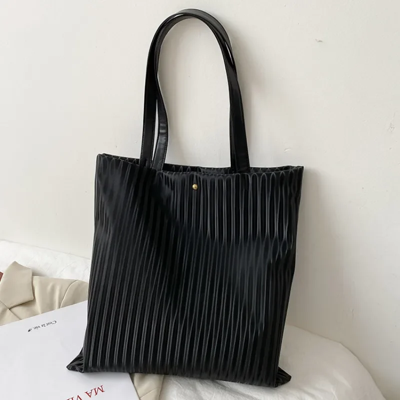 Women Bag PU Handbags for Female Shoulder Bags Large Capacity Tote Bas Solid Color Striped Travel Bags Ladies Shopper Bag