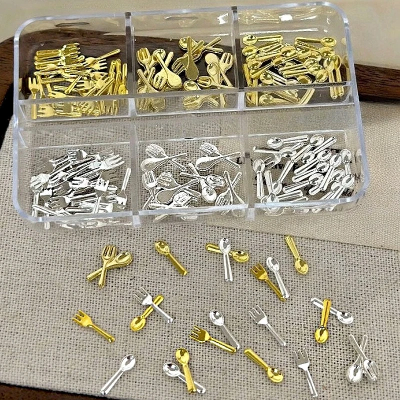 

Mini Tableware Metal Alloy Fork Spoon Punk Rivet Stars Bowknot Bead Pearl Bow Tie Nail Art Accessories Decorations Manicure Tool