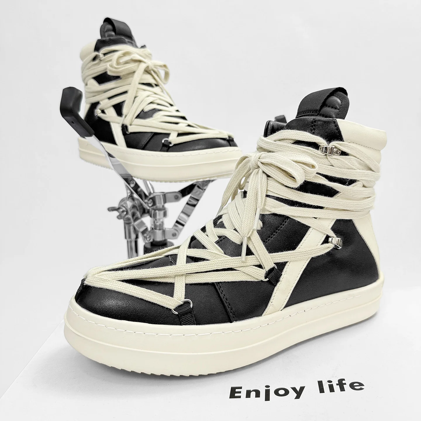 

Men's Leather Boots British Style Black Ankle Boot Outdoor Non Slip Platform Motorcycle Boots Comfortable High-Top Boots