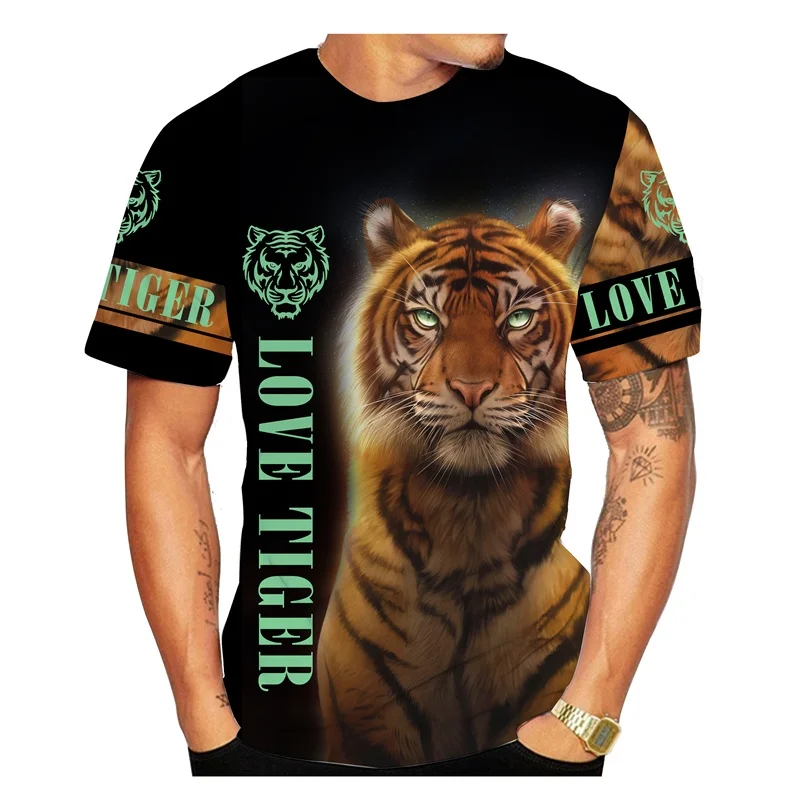 2024 Fashion King Tiger Print Men's T-shirt Daily Outdoor Street Trend Short Sleeved Top