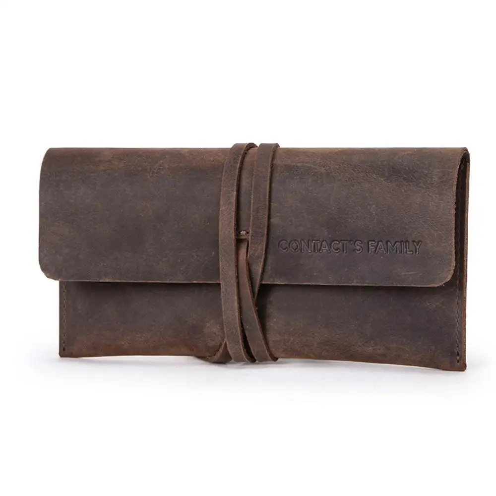 

Handmade Vintage Leather Pencil Case Roll Up Pouch Retro Genuine Cowhide Pen Holder Office School Stationery Sketch Artist Gift