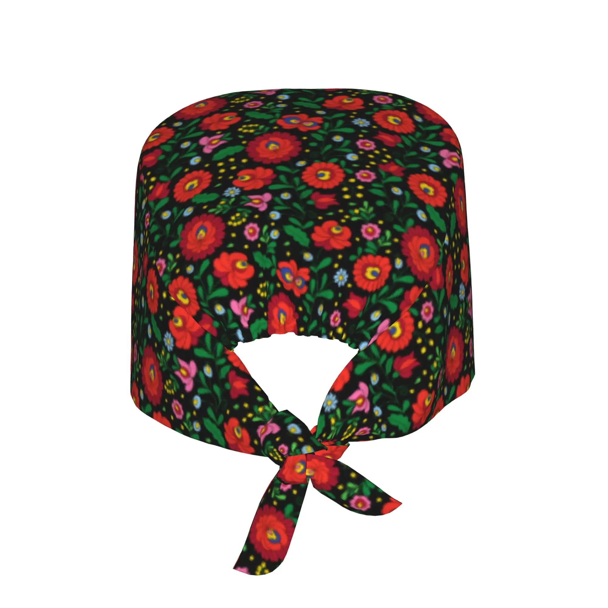 Hungarian Folk Art Flowers  Medical Staff Scrubs Hat Unisex Polish Floral   For Chef Hat Scrub Caps