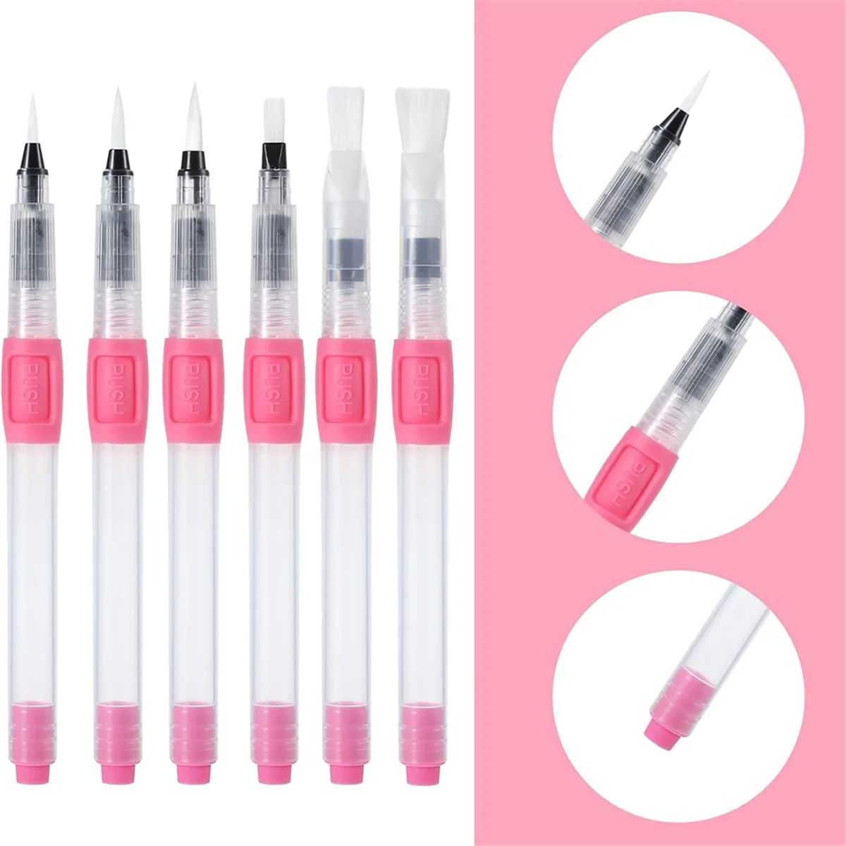 AA98 6Pcs Brushes for Painting Watercolor Brush Fountain Pen Nylon Paint Brush Set for Calligraphy Art Supplies Pink view 4